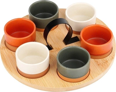 Набір мисок для закусок Excellent Houseware керамічних на підносі Різнокольоровий 7 предметів (8721037099929)