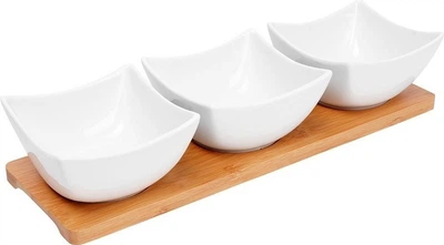 Zestaw misek na przekąski Excellent Houseware porcelanowych na tacy Biały 4 elementy (8720573502184)