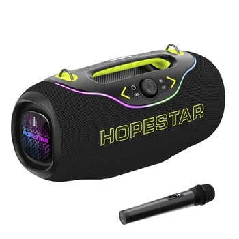 Беспроводная Bluetooth колонка Hopestar A6 Club 200W/TWS/IPX6/RGB/24000mAh с беспроводным микрофоном и RGB подсветкой, басами, 476 × 267 × 221 мм. Черная