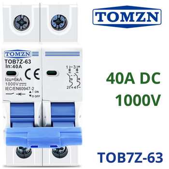 Автоматический выключатель постоянного тока 40А двухполюсный TOMZN TOB7Z-63 40A 2P DC MCB 1000 V