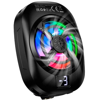 Мобільний кулер Hoco GM76 (зажим) LED-дисплей та RGB-підсвічування для охолодження для телефона/смартфона на IOS Android Андроїд Чорний