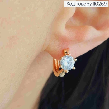 Серьги кольца с Блестящим камнем, диаметр 1,3см, Xuping 18K