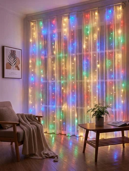 Светодиодная гирлянда-штора RGB, 2×2 м, новогодняя интерьерная, 200LED, USB + пульт ДУ, разноцветный свет (9889684588)