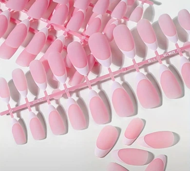 Гелевые типсы для наращивания с французским маникюром Soft Gel матовые миндаль L 150 шт розовые с белым френчем (400)