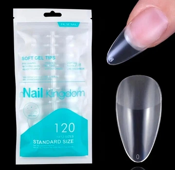 Гелевые типсы для наращивания Nail Kingdom матовые Миндаль средней длинны 120 шт прозрачные (102)