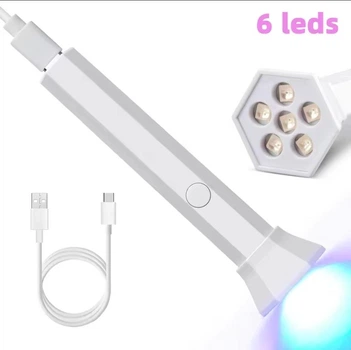 Аккумуляторный портативный UV/LED фонарик для маникюра без бренда 6 светодиодов 18 Вт 405 нм экспресс полимеризация белый