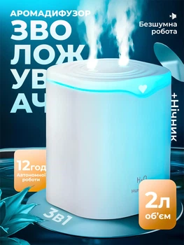 Зволожувач повітря з підсвічуванням аромадифузор портативний зволожувач повітря в машину ароматичний дифузор Humidifier 2000ml White Hofmy AH-2