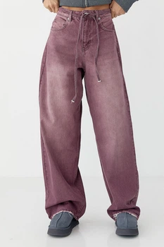 Кольорові джинси Baggy на зав'язках - бордо колір, 38р