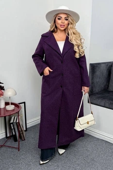Пальто женское демисезонное полубатальное фиолетового цвета Fashion размер 54-56 (208637)