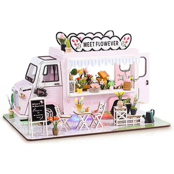 Румбокс «Цветочная машинка Meet Flower Car» с пылезащитным куполом и LED-подсветкой DIY 3D конструктор (AA0038)