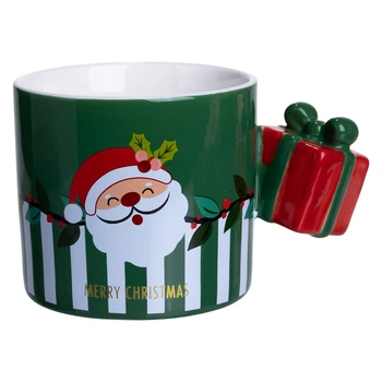 Чашка порцелянова новорічна Merry Christmas 400 (мл) Зелена Yiwu