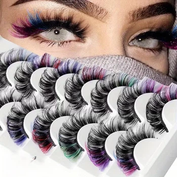 Накладные ресницы Color Mix 7 пар для праздничного макияжа Без клея Podarkus MK090