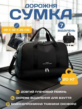 Дорожная сумка женская вместительные имеет 7 разных отделений выдерживает нагрузку до 20 кг чёрная