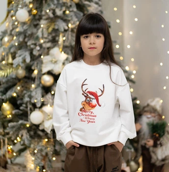 Свитшот детский новогодний белый, рост 128 SWwhitedeer