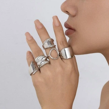 Набір трендових каблучок "The Quintet Rings", різних форм та розмірів, срібло
