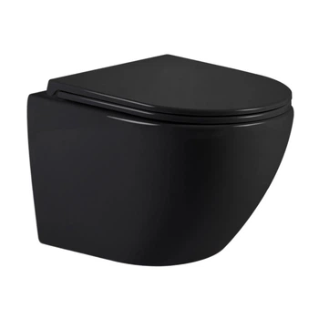 Унітаз підвісний Smart Black 48.5 см безободковий круглий із сидінням Soft-close та системою змиву Tornado Qtap Jay Ultra Quite Чорний матовий