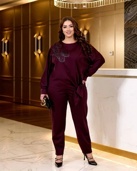 Жіночий святковий трикотажний костюм (блуза + брюки) Uaclothes 60/62 Бордовий (like35999-1642113118)