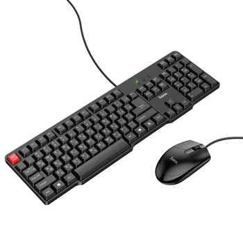 Клавіатура провідна Hoco DI50 (ENG/ РУС) USB 1.5М + Миша дротова 1200DPI комплект для комп'ютера Windows, macOS, Linux Чорний