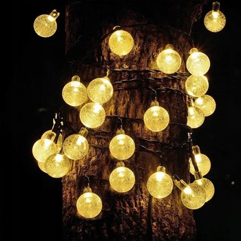 Уличная гирлянда шарики на солнечной батарее, 5 м, 20 LED, Теплый белый