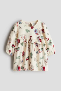Сукня з довгими рукавами для дівчинки H&M Regular fit 1261183-001 074 см (6-9 months) Різнобарвний