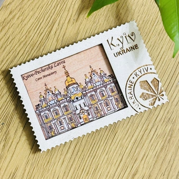Магніт сувенірний деревʼяний KYIV UKRAINE марка, Успенський собор, подарунок з Києва та України