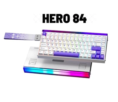 Клавіатура AULA HERO 84 HE White-Purple Магнітні світчі. Дротова 8000Hz/s. RGB Панель, 84 keys, Switch 0.01mm. Rapid Trigger