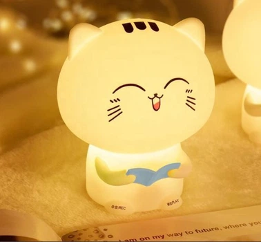 Силіконовий LED-нічник Котик із книгою на акумуляторі RGB світильник М'який