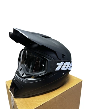 Эндуро кроссовый мотошлем Helmet Black + очки Profi прозрачное стекло