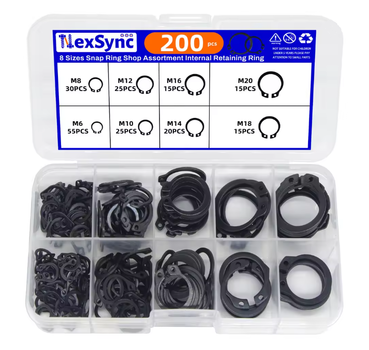 Набор стопорных колец 200шт в кейсе 10 номиналов M6-M20 сталь Black (500245)