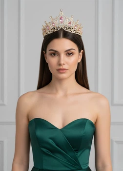 Корона-диадема украшение для волос с камнями и стразами Fashion Jewelry Золотистая 17373