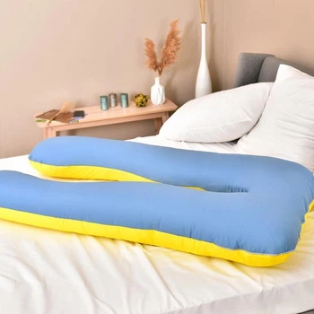 Подушка П-образная IDEIA 140×75×20 см U-shape для беременных, реабилитации и повседневного комфорта с наволочкой на молнии Антиаллергенная желтый + синий