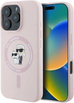 Панель Karl Lagerfeld Silicone Karl&Choupette Heads Ring MagSafe для iPhone 16 Pro Max Pink (3666339318796)