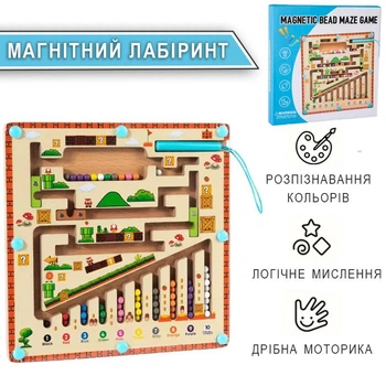 Детская развивающая игрушка монтессори магнитная деревянная доска Maggame лабиринт головоломка с шариками и стилусом