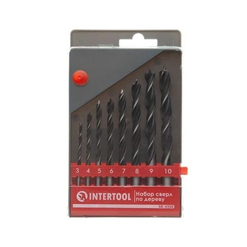 Набір свердел по деревині, 8 шт. (3, 4, 5, 6, 7, 8, 9, 10 мм) INTERTOOL SD-0208