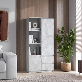 Шафа для книг VAYS R-26 Бетон, пенал з полицями та ящиками, ЛДСП, 80×40×170 см - для дому, офісу, вітальні