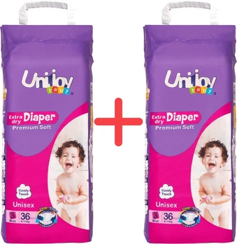 Упаковка подгузников Unijoy baby Soft М 6-11 кг 36 шт х 2 пачки (6998526216187)