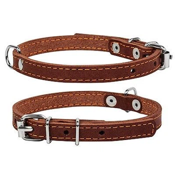 Ошейник для кошек кожаный одинарный CoLLaR, серия «Амуниция из кожи», коричневый, регулируемый 22–30 см, ширина 10 мм, металлическая фурнитура — арт. 00156 (XS)