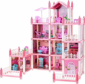 Domek dla lalek KIK Willa Różowa DIY 4 Poziomy Mebelki 61 cm (5903039733398)