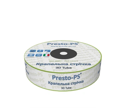 Крапельна стрічка Presto-PS емітерна 3D Tube крапельниці через 30 см, витрата 2.7 л/год, довжина 500 м