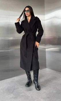 Женское пальто на запах средней длины Le'Katrin 5462-3 L Черный