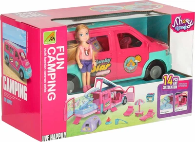 Składany kamper dla lalki z basenem i akcesoriami Pin Ming Toys Samochód dla lalek (5903039767690)