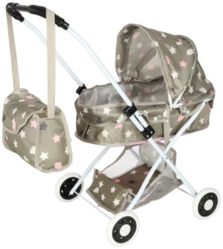 Візок для ляльок KIK Глибока люлька + сумка Зірочки (5903039764743)