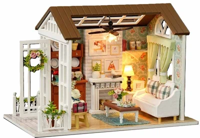 Domek dla lalek Cuteroom drewniany Salon Model do Złożenia LED 8008-A 20.6 cm (5903039761131)