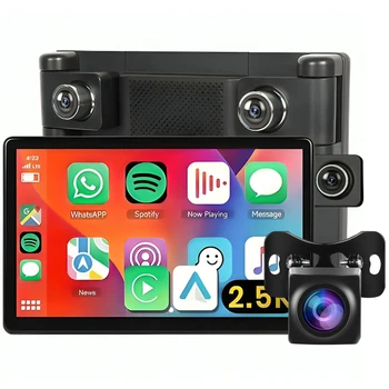 Автомобильный дисплей CarPlay с камерой заднего вида 15м Podofo A3782 8", беспроводной Apple CarPlay и Android Auto, монитор с видеорегистратором, Bluetooth, FM, AUX