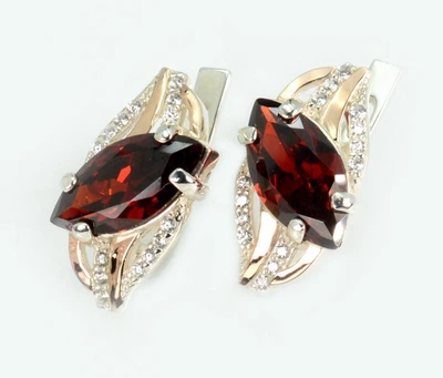 Серебряные серьги с гранатом и фианитами Silver Style 114с