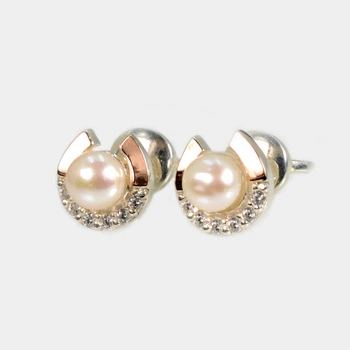 Сережки гвоздики з перлами Silver Style Вк 8
