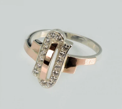 Срібне кільце з вставками з золота Silver Style 006к