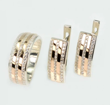 Серебряный комплект с золотыми пластинами Silver Style 198