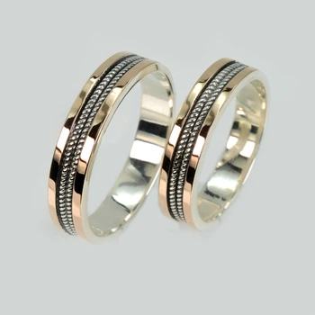 Пара серебряных обручальных колец с пластинами золота Silver Style Обр54Обр54