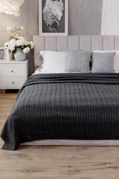 Вязаный плед косы ПРОВАНС SOFT графит, 220х240см 040475